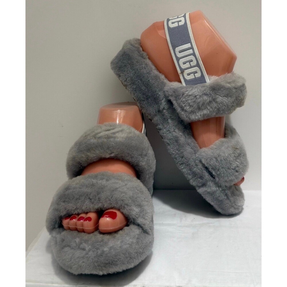 UGG Women's Gray Fuzzy Slides Slippers Size 5
